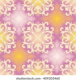 Vector abstract seamless patchwork pattern. Arabic tile texture with geometric and floral ornaments. Decorative elements for textile, book covers, print, gift wrap. Vintage boho style.