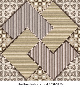 Vector abstract seamless patchwork pattern with geometric  ornaments, stylized  dots, snowflakes and lace. Vintage boho style.