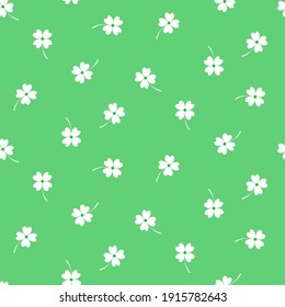 Vector - Abstract seamless patter of Clover four leaf on green background.  Irish lucky shamrock. St Patrick's Day. Holiday.