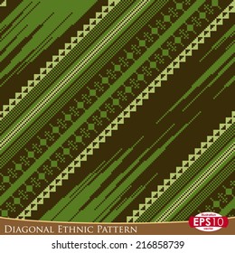 Vector abstract seamless pattern. 45 degrees diagonal illustration of color lines and ornates.