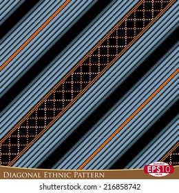 Vector abstract seamless pattern. 45 degrees diagonal illustration of color lines and ornates.