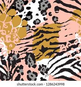 Vector abstract seamless pattern with animal skin motifs. Endless modern background.