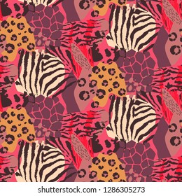Vector abstract seamless pattern with animal skin motifs. Endless modern background.