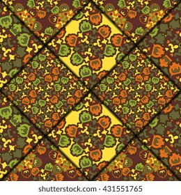 Vector abstract seamless pattern. Arabic tile texture with geometric and floral ornaments. Decorative and design elements for textile, book covers, wallpapers, print, gift wrap. Vintage boho style.