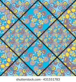 Vector abstract seamless pattern. Arabic tile texture with geometric and floral ornaments. Decorative and design elements for textile, book covers, wallpapers, print, gift wrap. Vintage boho style.