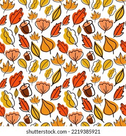 Vector abstract seamless pattern of autumnal leaves.