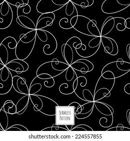 Vector abstract seamless pattern background. Red floral abstract backdrop. Tortuous vintage design. Digital creative tangled composition.