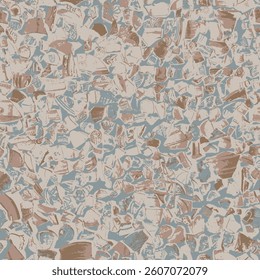 vector abstract seamless pattern background or texture with fragments of ancient clay and porcelain plates, cups, amphoras with national folk ornaments. Suitable for decorating fabric, paper, wallpape