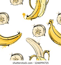 Vector abstract seamless pattern with bananas on a white background.