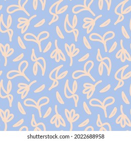 Vector Abstract seamless pattern with beige plants. Blue background. Ideal for prints, greetings, textile, wrapping paper, cover design.