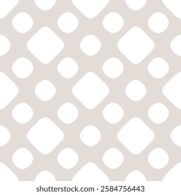 Vector abstract seamless pattern. Beige and white geometric texture with rounded shapes, circles, squares, polka dots. Simple minimal background. Cute repeating design for decor, textile, wallpaper
