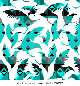 Vector abstract seamless pattern with birds