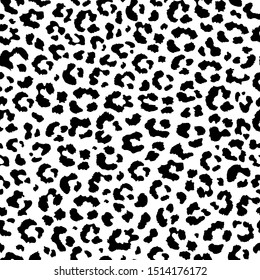 Vector abstract seamless pattern of black leopard print. Modern animal fur fashion background. Realistic Leopard monochrome print. Exotic wild African animal skin pattern for textile, wallpaper. 