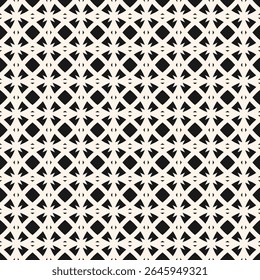 Vector abstract seamless pattern. Black and white floral geometric grid texture. Elegant geometrical background with flowers, diamond shapes, lattice. Repeated design for decor, textile, print, fabric