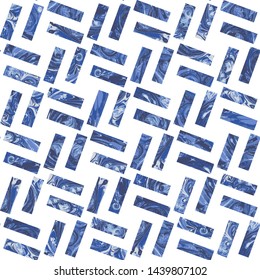 Vector abstract seamless pattern of blue monochrome terrazzo floor. Watercolor painted bricks arrangement on a white background. Bump map and diffuse texture for Games, wallpaper
