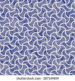 Vector abstract seamless pattern from blue wavy elements with watercolor texture on light grey background