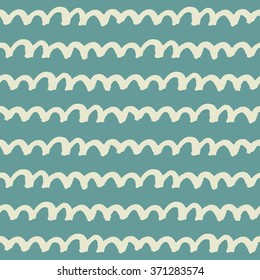 Vector abstract seamless pattern. Blue vintage texture with white wave lines.