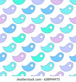 Vector abstract seamless pattern of blue, violet, purple, turquoise bird-shaped objects