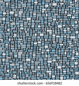 Vector abstract seamless pattern. Blue masonry structure