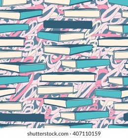 Vector abstract seamless pattern with books and letters