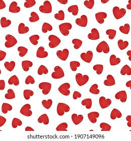 Vector abstract seamless pattern with bright pink hearts on a white background.