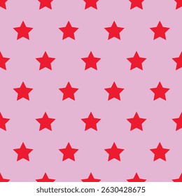 Vector abstract seamless pattern with bright red stars on a pink background