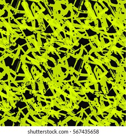 Vector abstract seamless pattern with brush strokes in grunge style. Yellow and black colors.