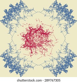 Vector abstract seamless pattern of chaotic symmetrical curves