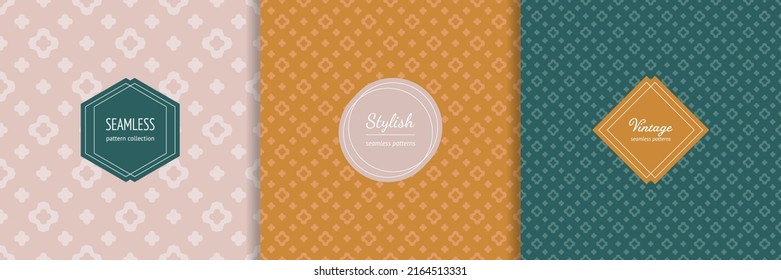 Vector abstract seamless pattern collection with stylish modern minimal labels. Trendy cover designs. Abstract texture with geometric floral ornament. Background templates for print, product package