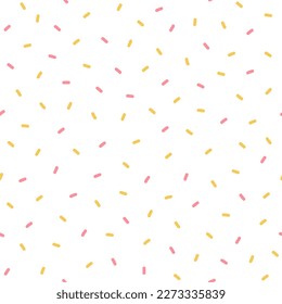 Vector abstract seamless pattern with colored chaotic dashes. Sprinkle on donuts or ice cream. Kawaii background