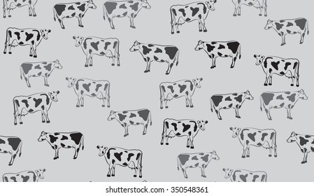 Vector abstract seamless pattern of cows. Chaotic cow.
