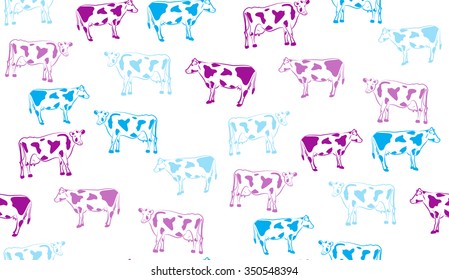 Vector abstract seamless pattern of cows. Chaotic cow.
