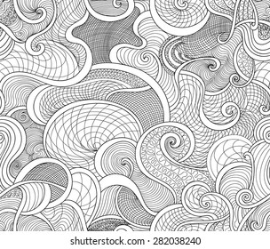 Vector abstract seamless pattern with curling lines and ornaments