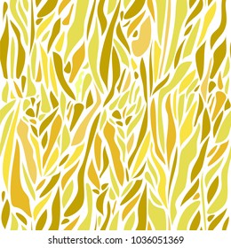 Vector Abstract seamless pattern with curved spots. Drops in different yellow colors on white background. Modern graphic design.