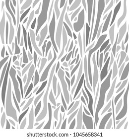 Vector Abstract seamless pattern with curved spots. Drops in different gray colors on white background. Modern graphic design.