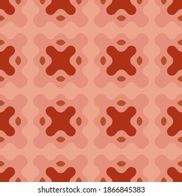 Vector abstract seamless pattern with curved shapes. Stylish geometric background texture in trendy colors, brown and pink. Simple vintage style ornament. Repeat design for decor, print, textile, wrap