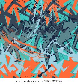 Vector abstract seamless pattern with curved geometry  elements, grunge spots.