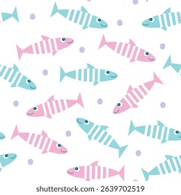 Vector abstract seamless pattern delicate pink and turquoise striped fish