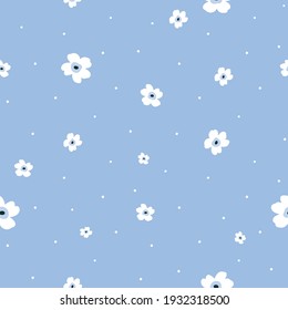 Vector abstract seamless pattern design with simple flowers and dots. Neutral seamless  texture. Decorative floral repeated background for fabric design. 