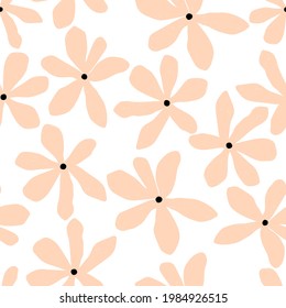 Vector abstract seamless pattern design with simple hand-drawn flowers. Neutral seamless floral texture on white background. Decorative shapes and silhouettes ideal for baby fabric design.