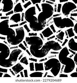 Vector abstract seamless pattern with different shapes and textures. Bold curvy shapes background. Vector hand drawn modern repeatable backdrop.