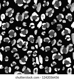 Vector abstract seamless pattern. Doodle figures and flowers imitation. Leopard skin texture illusion. 