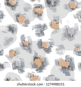 Vector abstract seamless pattern with doodle figures. Animal skin leopard spots fur imitation. Flowers illusion. For wallpaper, bedding, textile, fabric, clothes, jacket, wrapper, surface, scrapbook.