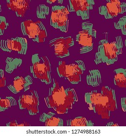 Vector abstract seamless pattern with doodle figures. Animal skin leopard spots fur imitation. Flowers illusion. For wallpaper, bedding, textile, fabric, clothes, jacket, wrapper, surface, scrapbook.