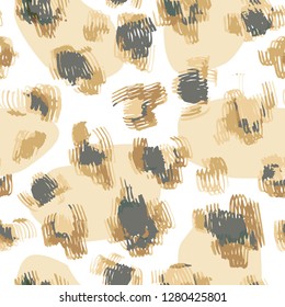 Vector abstract seamless pattern with doodle figures. Animal skin leopard spots fur imitation. Flowers illusion. For wallpaper, bedding, textile, fabric, clothes, jacket, wrapper, surface, scrapbook.