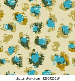 Vector abstract seamless pattern with doodle figures. Animal skin leopard spots fur imitation. Flowers illusion. For wallpaper, bedding, textile, fabric, clothes, jacket, wrapper, surface, scrapbook.
