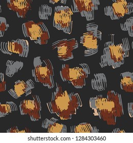 Vector abstract seamless pattern with doodle figures. Animal skin leopard spots fur imitation. Flowers illusion. For wallpaper, bedding, textile, fabric, clothes, jacket, wrapper, surface, scrapbook.
