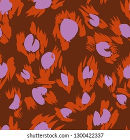 Vector abstract seamless pattern with doodle figures. Animal skin leopard spots fur imitation. Flowers illusion. For wallpaper, bedding, textile, fabric, clothes, jacket, wrapper, surface, scrapbook.