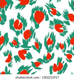 Vector abstract seamless pattern with doodle figures. Animal skin leopard spots fur imitation. Flowers illusion. For wallpaper, bedding, textile, fabric, clothes, jacket, wrapper, surface, scrapbook.