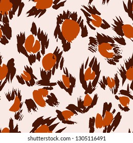 Vector abstract seamless pattern with doodle figures. Animal skin leopard spots fur imitation. Flowers illusion. For wallpaper, bedding, textile, fabric, clothes, jacket, wrapper, surface, scrapbook.